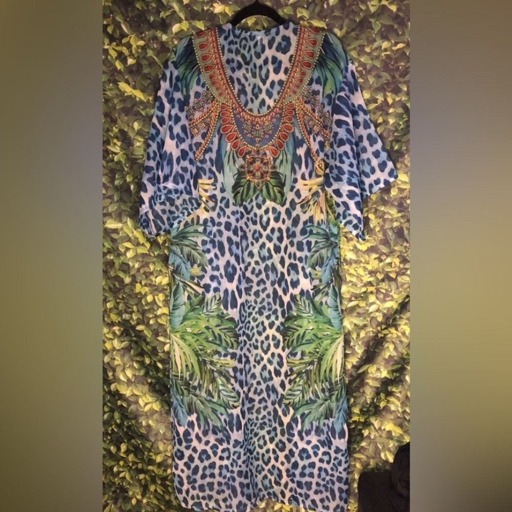 Vibrant Blue Animal Print Kaftan - Picture 15 of 16